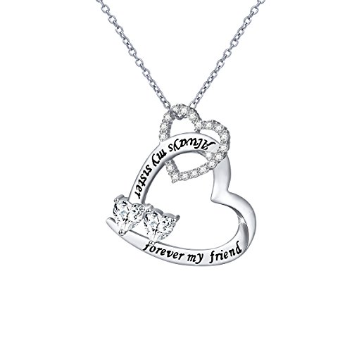 Sterling Silver Sisters Necklace Always My Sister Forever My Friend Heart Pendant Necklace Gift For Sister (heart 18 necklace)
