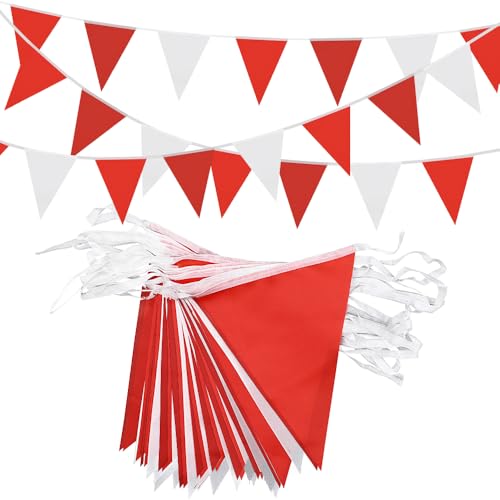 40m 80pcs Red and Red White Bunting Bunting Outdoor Waterproof Fabric Reusable Banner for Home Outdoor Garden Decorations