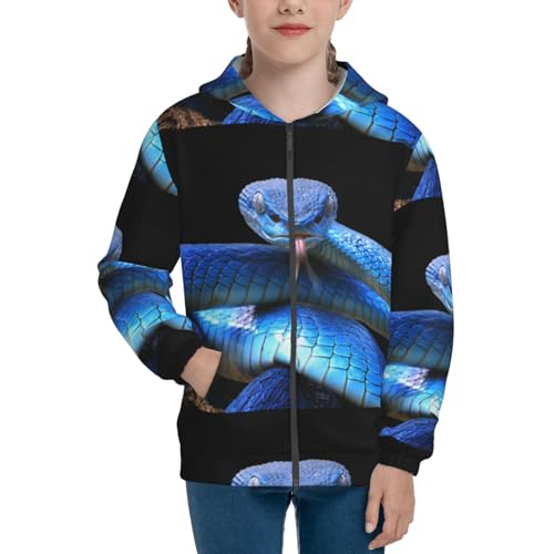 Blue Viper Snake Kids Pullover Hoodies Boys Zip Up Sweatshirts Girls Athletic Clothes with Pocket3