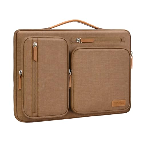 Image of MOSISO 360 Protective Laptop Case 13.3 inch, 13-13.3 inch Laptop Sleeve Compatible with MacBook Air /Pro 13 / Pro 14,HP Dell Acer ASUS,Side Open Carrying Case with 4 Zipper Pockets&Handle, Mocha