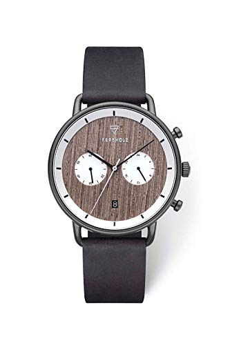 Preisvergleich Produktbild KERBHOLZ Holzuhr Elements Collection Herbert Herren Multifunktions Uhr analog, Naturholz Ziffernblatt, echtes Lederarmband, Ø 42mm, Greywood Black Midnight Black