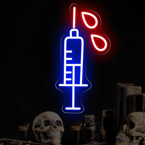 Image of Interesting Syringe Neon Sign Gothic Led Light Goth Home Decoration | USB Powered Dimmable Needle Restaurant Bar Venue Party Room Shop Wall Decor Child Personality Gift 15.7 inchx5.9 inch