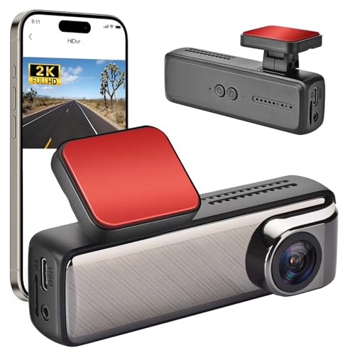 Dash Cam for Car, Front Hidden Dashcam, 2K 1296P HD Recording, Wireless WiFi DVR, Night Vision, 24H Parking Monitor, 160° Wide Angle, Free 64GB SD Card, Small Dashboard Camera