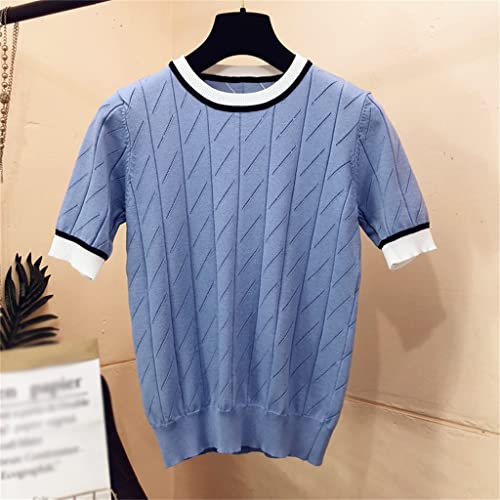 Pull manches courtes femme col rond pull léger tricot été coupe loose mignon