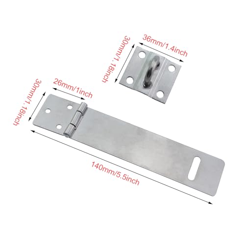 Image of 2PCS 5.5x1.18inch Silver Stainless Steel Door Buckle Padlock Hasp Brushed Finish Lock Plate Buckle Thickened Door Lock Latch with Screw Suitable for Fixing Sheds Drawer Cabinet Door