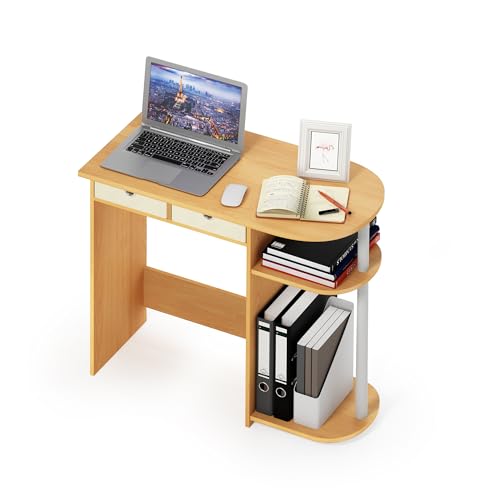 Image of Furinno Go Green Desk, 31.5 inch Wide Gaming Desk with 2 Side Shelves and Storage Bins, Computer Desk, Office Desk for Home Office, Study Room, Dorm, Bedroom, Beech
