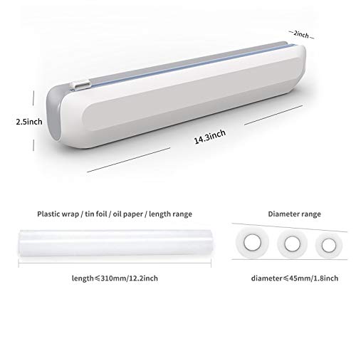 NEWANER Cling Film Cutter, Plastic Wrap Dispenser with Cutter, Plastic Wrap Slide Cutter, Food Wrap Dispenser, Refillable Cling Film/Wax Paper/Foil Dispenser, Easy to Use Kitchen Accessories(White)
