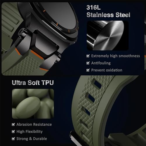 Image of ULTIMAL Watch Band for Samsung Galaxy Watch Ultra 47mm (2025 /2024) Compatible with Samsung Watch Strap Bands for Men Sport Bands for Watch Rugged Premium TPU & Metal (Black+Green)