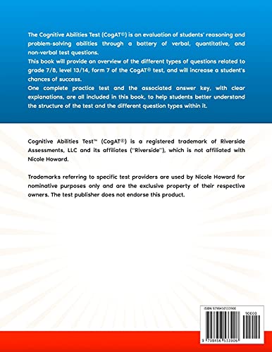 COGAT(r) GRADE 7/8 TEST PREP: Grade 7/8 Level 13/14 Form 7, One Full Length Practice Test, 176 Practice Questions, Answer Key, Sample Questions for Each Test Area, 54 Additional Bonus Questions Online. - Image 2