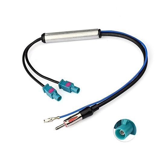 Eightwood Antena Dab Am/FM Adaptador DIN Fakra Z Enchufe Dab Doble Divisor con Amplificador Cable de Alimentación 30cm para Radio Aficionado Blaupunkt Pioneer Clarion Kenwood Alpine