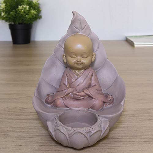 Zen Light CH02 Feng Shui Buddha Statue Candle Holder Tealight Decoration Lucky Charm Gift Idea Zen Height 13 cm Beige and Antique Pink Colour Polyresin - Image 2