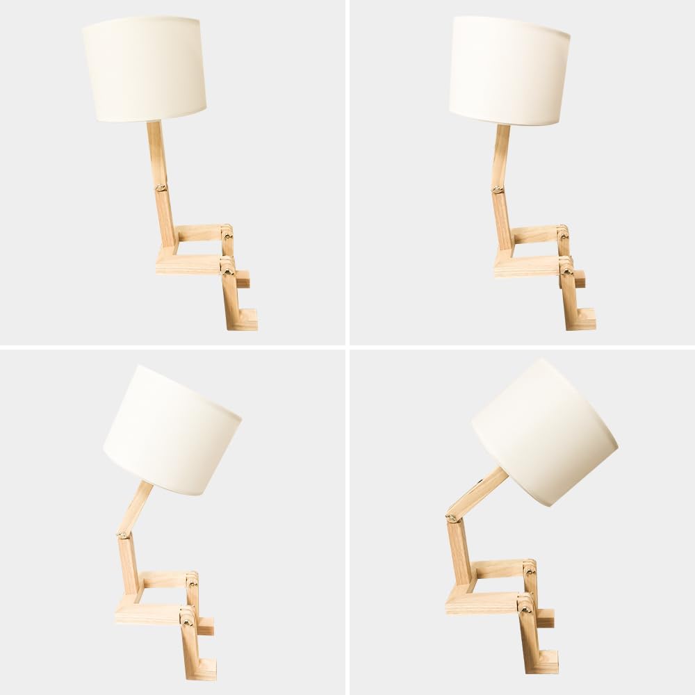 Robot Table Lamp,Funny Desk Lamp,Cute Desk Light with Wood Flexible Arms and Legs,E26 Base,Eye-Caring Novelty Bedside Lighting For Home Office,Bedroom,Bookshelf,Dorm,Study,Nightstand,Unique Lamps