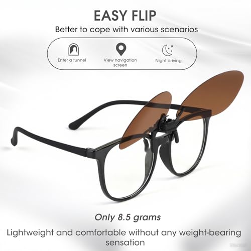 Image of Clip on Polarized Night Vision Driving Glasses Flip up Sunglasses UV-400 to Wear Over Glasses for Night Driving