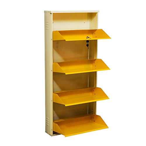 Image of Delite Kom 24 Inch Wide, 4 Shelf Metal Shoe Rack Wall Mounted for Home with Central Lock Holds Upto 12 Shoes or 20 Slippers Pair | 1 Year Warranty | (54 x 24 x 5 Inch, Ivory Yellow) | DIY Space Saving