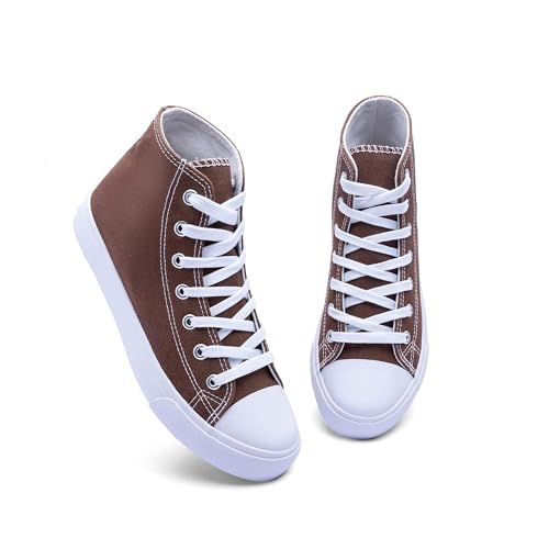 Image of Women's High-Top Canvas Sneakers - Classic Lace-Up Casual Shoes with Extra Shoelaces - Comfortable, Stylish, and Durable