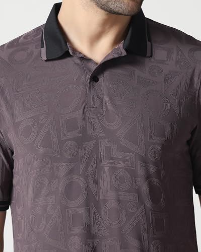 Image of TOPLOT Men's Premium Jacquard Polo T-Shirt | Geometric Textured Design | Contrast Collar & Cuffs | Soft Breathable | Perfect for Office & Casual Wear | Available in Pack of 2 (5281)