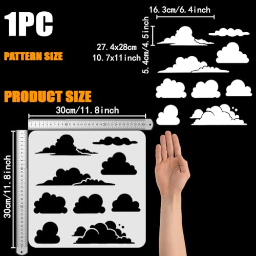 FINGERINSPIRE Clouds Painting Stencil 30x30cm Reusable 9 Styles Cloud Pattern Drawing Template DIY Art Clouds Theme Cartoon Clouds Decoration Stencil for Painting on Wood Wall Fabric Furniture - Image 2