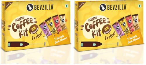 Image of Bevzilla Cafe Coffee Kit with Frother 56g | Instant Coffee Sachets with Frothe | Easy Home Cafe Style Coffee (Pack of 2)