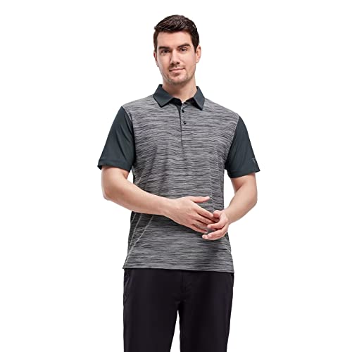 M Maelreg Mens Polo Shirts Short Sleeve Performance Moisture Wicking Quick Dry Casual Golf Polo Shirts For Men Black Grey Heather #TOP1