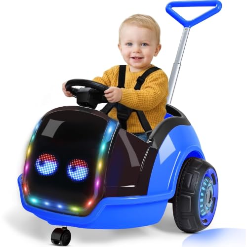 Image of ANPABO 3-in-1 Electric Push Car for Kids 1.5-3 with LED Display, Blue