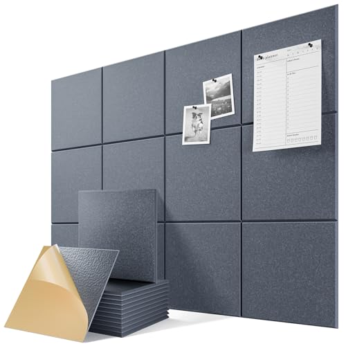 Image of 6-Pack Self-Adhesive Acoustic Panels, 12 inch X 12 inch X 0.4 inch High-Density Sound Proof Foam Panels for Walls, 36 inch x 24 inch Felt Bulletin Board, Soundproof Wall Panels for Home & Office (Dark Gray)