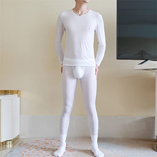 Men's Thermal Underwear Set, Ice Silk Feeling Long Johns, Winter Thin Base Layer Top & Bottom2