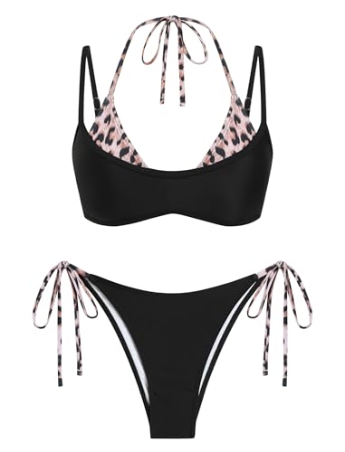 ZAFUL Damen-Bikini-Set Doppellagiges Colorblock Polka-Dot Halter Sexy...