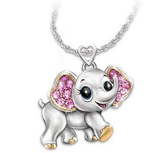 HuiKai Ladies Pearl Elephant Necklace Jewelry Fashion Clavicle Chain Diamond Pendant Black