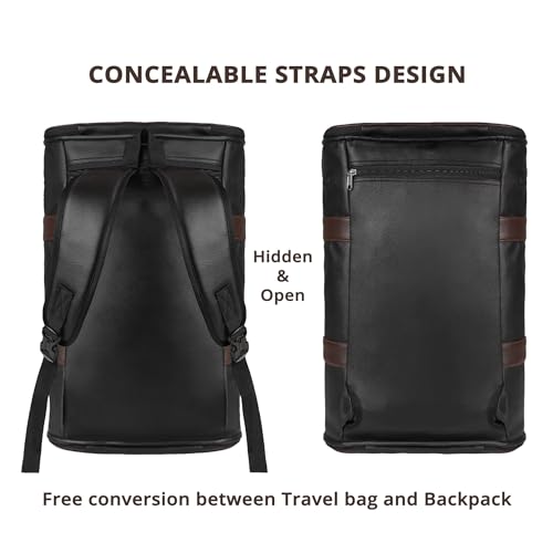 Image of Bayne Convertible Large Size Garment Duffel Bag for Travel, Carry on Garment Duffel Bag for Men and Women - 2 in 1 Hanging Suitcase Suit Travel Bag (Faux Leather, Black)