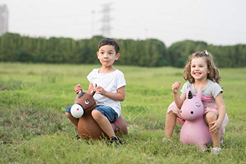 Image of Toy House Kids Bouncy Horse Hopper Inflatable Jumping Pink Unicorn, Ride on Rubber Bouncing Animal Toys (Pump Included)