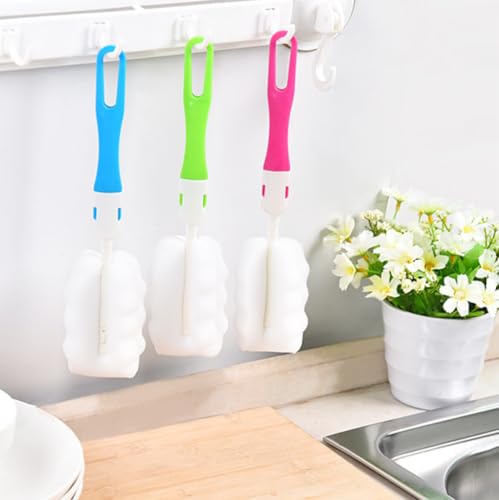 Image of 3PCS Bottle Brush Washer Set Long Handle Cup Cleaner Brush Sponge Bottle Scrubber Cleaning Sponges Brushes Cleaner Soft for Baby Bottle Kitchen Clean Glasses Mugs Cups (Color Random)
