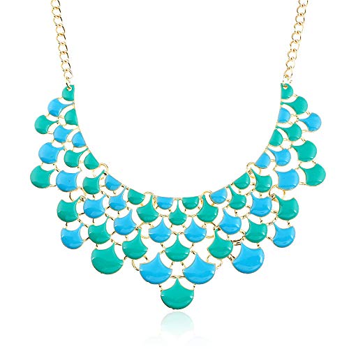 LZHLQ Vintage Openwork Necklace for Women,Bib Statement Fashion Jewelry,Unique Gorgeous Necklace (Blue Green)