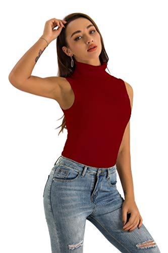 Image of Spicy Sandia Women Stretchable Turtleneck Knit Sleeveless Slim Fit Sweater