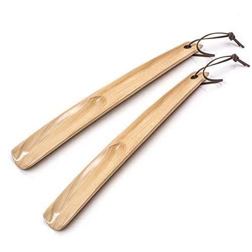 onebarleycorn - 2Pcs Calzador Largo de Calzado, 38 cm, Mango Extra Largo de Madera, para Hombres, Mujeres, niños, Botas y Todos los Zapatos (Marrón Claro)