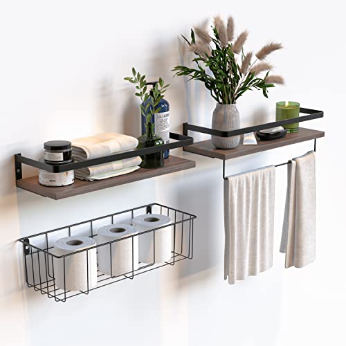RICHER HOUSE Floating Shelves with Toilet Paper Basket Set