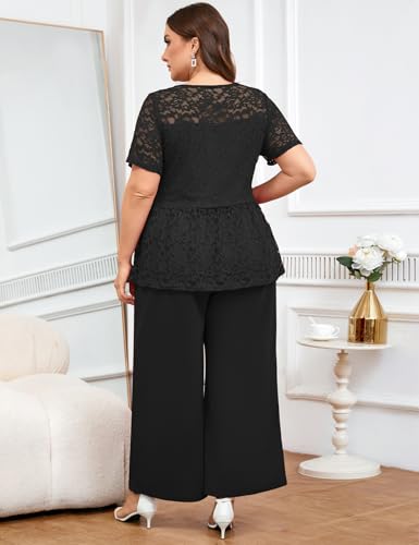 ZOMVA 1X-4X Plus Size Mother of Bride Groom Pant Suits Elegant Lace Short Sleeve Pantsuits 2 Piece Sets Formal Wedding Guest2