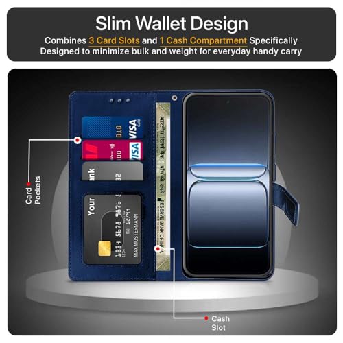 Image of WOW IMAGINE Shock Proof Flip Cover Back Case Cover for 1+ OnePlus Nord CE 5 5G (Flexible | Leather Finish | Card Pockets Wallet & Stand | Blue)