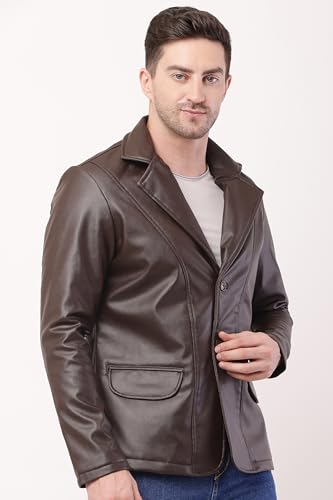 Image of Wolver Men's PU Leather Blazer, Casual Party, 2-Button