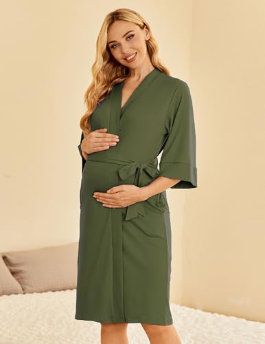 Ekouaer Womens Maternity Nursing Robe for Hospital V Neck Pregnancy Bathrobes 3/4 Sleeve Labor Delivery Nightgowns3