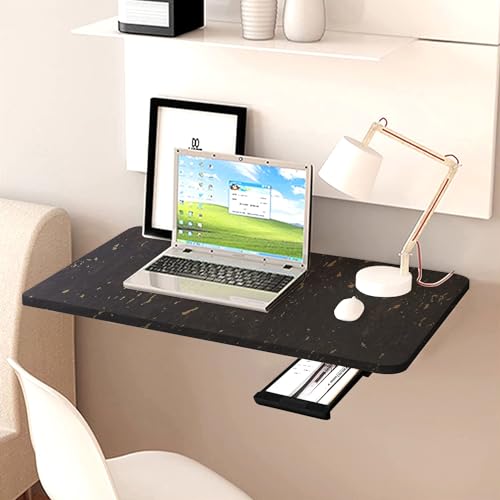 Image of QARA Wooden 16 X 24 Inch Wall Mounted Foldable Table | Wall Mount Table | Wall Laptop Desk With Drawer (Black)