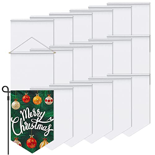 Banderas de jardín en blanco de sublimación DlY decorativas de poliéster de 13 x 15 pulgadas para transferencia de calor en interiores y exteriores, vacaciones, césped, jardín, patio