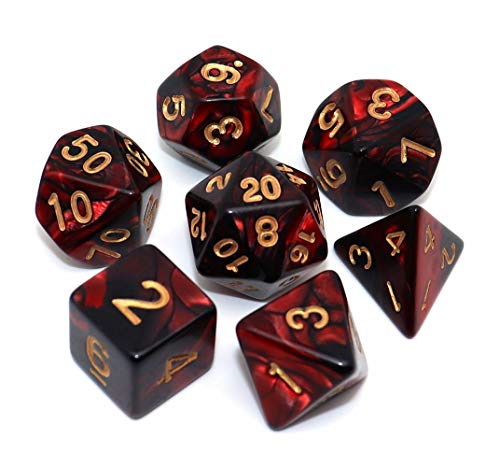 CREEBUY DND - Juego de dados RPG rojo y negro para Dungeon and Dragons D&D MTG 7 dados poliédricos