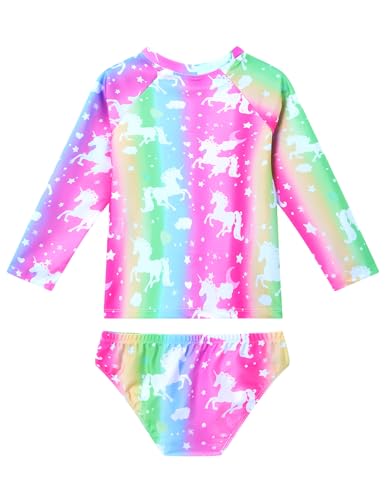 Image of Snowheart Girls Rash Guard Sets Long Sleeves Swimsuit 2 Pieces Tankini Bathing Suit Swimwear for Girls 3-12 Years