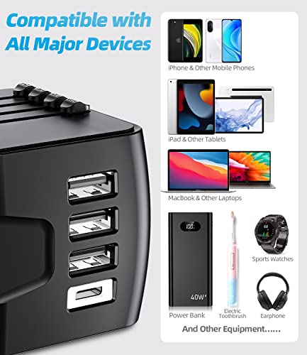 homye adaptateur voyage, adaptateur prise universelle avec type c + 3 ports usb & prise ac, adaptateur prise france vers usa uk allemagne thaïlande italie australie chine japon