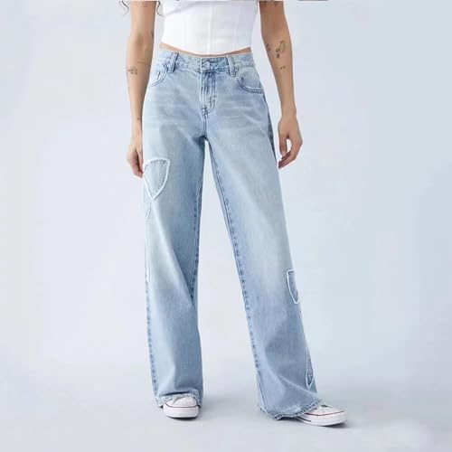 Womens Jeans Bowknot High Waisted Denim Pants Straight Leg Y2K Casual Baggy Trousers2