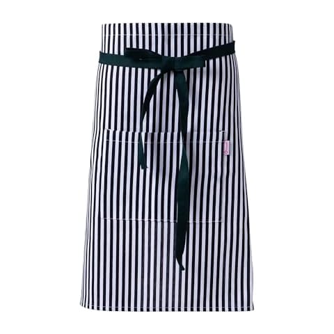 Zihuatailor HALF Waitress Apron with Stripes, Black and White Waist Stripe Apron Cover