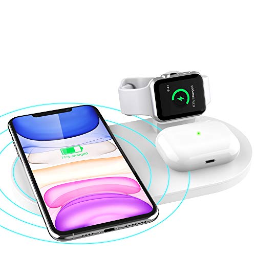 Wireless Charger 3 in 1 Wireless Charging Station for Samsung Galaxy S20 S10/iPhone 11/11 Pro Max/X/XS Max/8 Apple Watch 5 4 3 2 1 and AirPods Pro 2 White