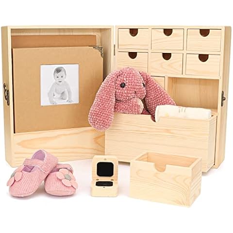 Art Secret Premium Pine Wood Baby Keepsake Box with Memory Book and Photo Album - Baby Document Organizer for Keepsakes and Milestones - Ideal Baby Gift for New Parents Cover