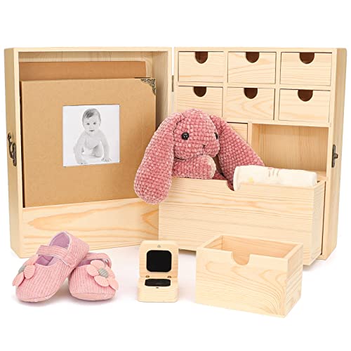 Image of Art Secret Premium Pine Wood Baby Keepsake Box with Memory Book and Photo Album - Document Organizer for Keepsakes and Milestones - Ideal Baby Gift for New Parents