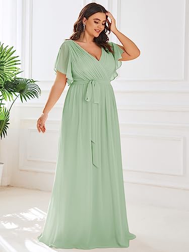 Image of Ever-Pretty Plus Women's Chiffon Bridesmaid Dress A-Line Empire Waist Floor Length Plus Size Formal Wedding Guest Dresses